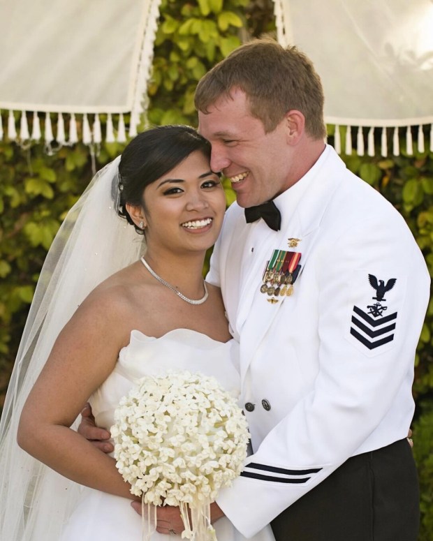 Jamie and David Metcalf were married in 2012 but seven years later she was a widow after her husband, a Navy lieutenant junior grade, took his own life. He had served three tours in the Pacific region and Iraq and one final tour in Afghanistan and received multiple military medals but also suffered tramatic brain injuries, his wife says. (Jamie Metcalf)