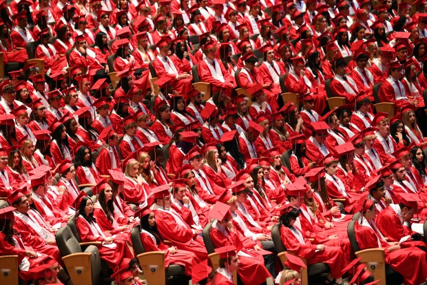 Barrington High School graduation at Willow Creek Community Church in South Barrington on May 23, 2024. (Karie Angell Luc/Pioneer Press)