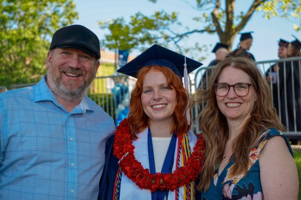 Rachel Fratt's parents Trey and Beth Fratt were all smiles at their daughter's graduation from Elmhurst University. (Photo provided by Rachel Fratt)