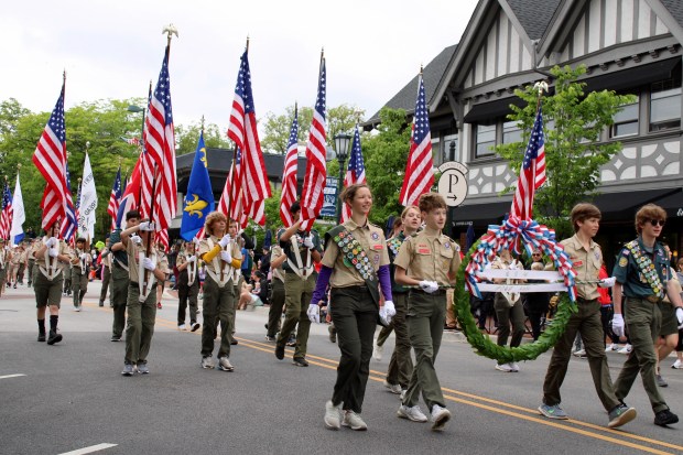 Eagle Scout Troop 20, the Decoration of Memorial with Wreath Bearers of Winnetka, United States Military Flag Honor Guard of Winnetka and American Flag Honor Guard of Winnetka from Scout Troops 18 and 20 all participated in the 97th Annual Memorial Day Observance and Parade. (Gina Grillo/Pioneer Press)