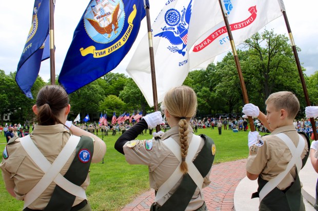 Eagle Scout Troop 20, the Decoration of Memorial with Wreath Bearers of Winnetka, United States Military Flag Honor Guard of Winnetka and American Flag Honor Guard of Winnetka from Scout Troops 18 and 20 all participated in the 97th Annual Memorial Day Observance and Parade. (Gina Grillo/Pioneer Press)