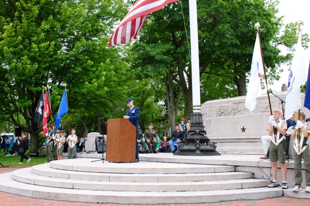 The Memorial Day address was given by Major John B. Hoff, United States Air Force Reserve who has hometown ties to Winnetka, as did his father, Colonel, Thomas Scott Hoff, who dedicated 32 years of service to the Active Reserves of the United States Air Force. (Gina Grillo/Pioneer Press)