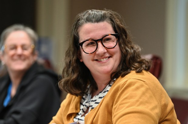 Kate Carney, Northbrook's sustainability coordinator staff liaison to the Sustainability Commission, in the Terrace Room at Northbrook Village Hall during a Sustainability Commission meeting on April 18, 2024. (Karie Angell Luc/Pioneer Press)