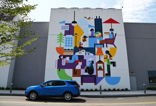 The north facing mural by Alyssa Low @alyssalowww of Chicago, formerly of Long Grove and a graduate of Adlai E. Stevenson High School in Lincolnshire. Taken at the Wayfair store at Edens Plaza (3232 Lake Ave.) in Wilmette on May 15, 2024. (Karie Angell Luc/Pioneer Press)