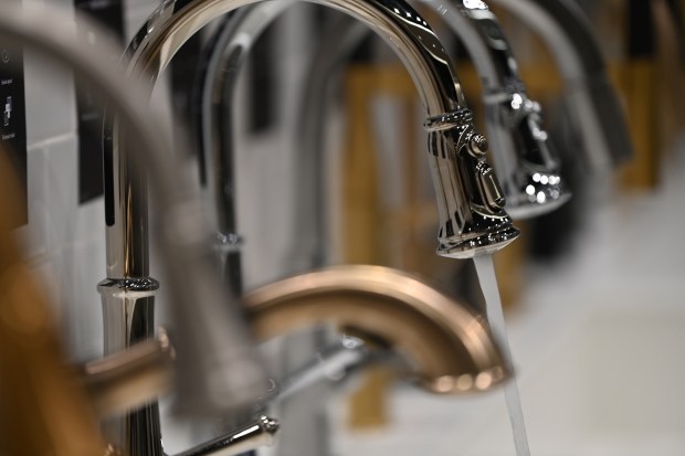 The row of faucets people can try and turn on at the Wayfair store at Edens Plaza (3232 Lake Ave.) in Wilmette. Taken on May 15, 2024. (Karie Angell Luc/Pioneer Press)