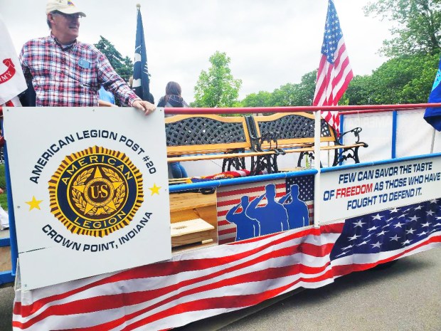 The American Legion Post 20 float rolls by during Crown Point's Memorial Day parade on Monday. (Jim Masters/Post-Tribune)