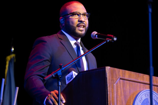 Gary Mayor Eddie Melton speaks during his first State of the City Address at West Side Leadership Academy in Gary on Tuesday, April 30, 2024. (Kyle Telechan/for the Post-Tribune)