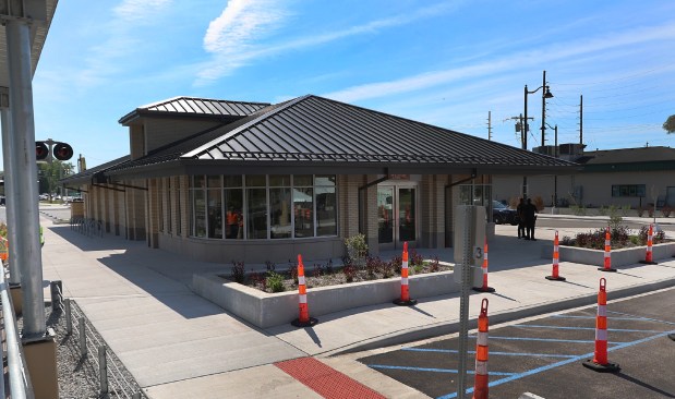 The newly finished Miller Station on the South Shore Line Double Track NWI Project at the ribbon cutting ceremony on Monday, May 13, 2024. (John Smierciak/for the Post Tribune)