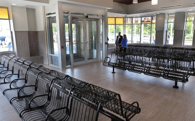 The newly finished Miller Station on the South Shore Line Double Track NWI Project at the ribbon cutting ceremony on Monday, May 13, 2024. (John Smierciak/for the Post-Tribune)