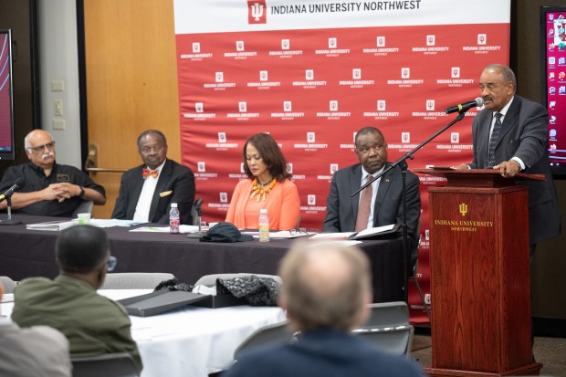 Indiana University professor and State Representative Vernon Smith, D-Gary, speaks during the Lake County My Brother's Keeper Local Action Summit in Gary on Wednesday, May 15, 2024. (Kyle Telechan/for the Post-Tribune)