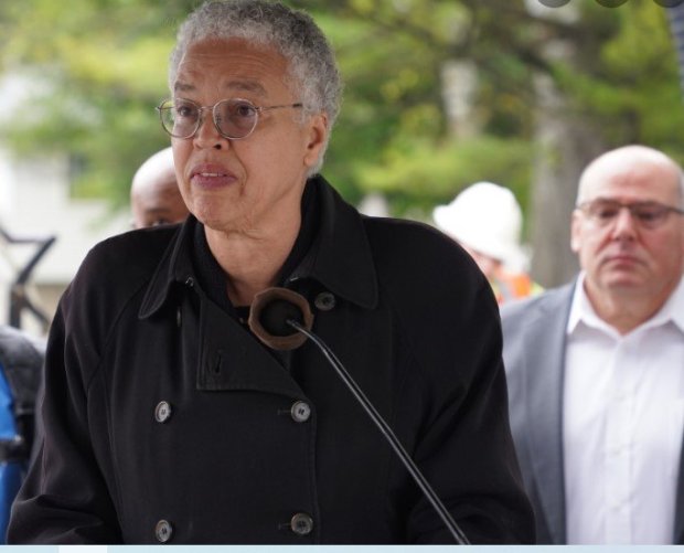 Cook County Board President Toni Preckwinkle speaks Wednesday about the Build Up Cook program during a news conference in Posen.