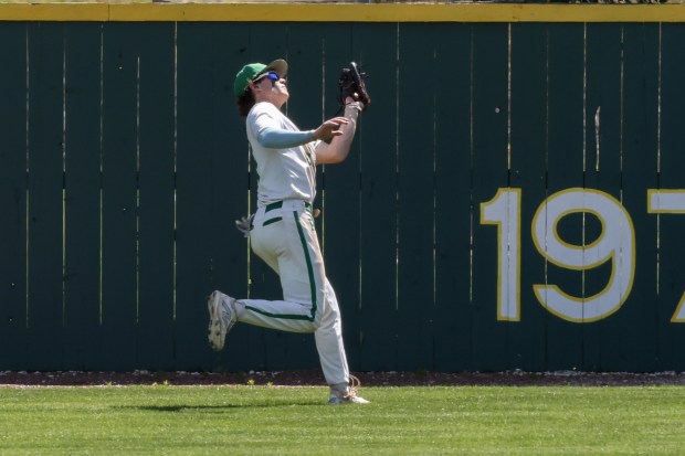 Providence's Mitch Voltz (27) makes a catch during a game against Lincoln-Way West in New Lenox on Saturday May 11, 2024. (Troy Stolt/for the Daily Southtown)