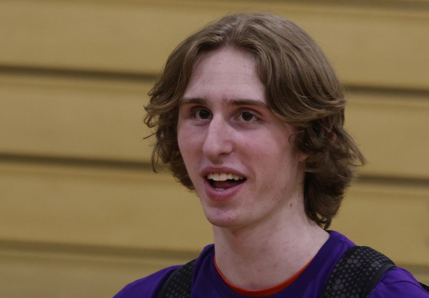 Lincoln-Way West's Connor Jaral talks about his parents after the Southwest Suburban Conference Championship game on Thursday, May 9, 2024. (John Smierciak for the Daily Southtown)