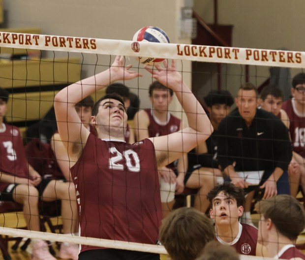 Lockport's Joshua Bluhm (20) sets a shot against Lincoln-Way West during the Southwest Suburban Conference Championship game on Thursday, May 9, 2024. (John Smierciak for the Daily Southtown)