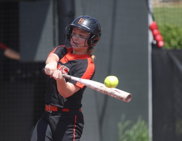 Beecher's Alexa Gliva (1) swings at a pitch during the Class 2A Joliet Catholic Regional at Lewis University in Romeoville on Saturday, May 18, 2024. (Trent Sprague/for the Daily Southtown)