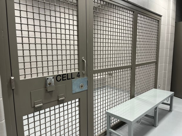 One of the holding cells in the new Mokena police station, dedicated May 29, 2024. (Michelle Mullins/for Daily Southtown)