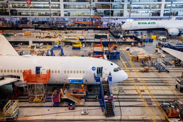Boeing employees assemble 787s inside their main assembly building on their campus in North Charleston, S.C. on May 30, 2023. (Gavin McIntyre/The Post And Courier)
