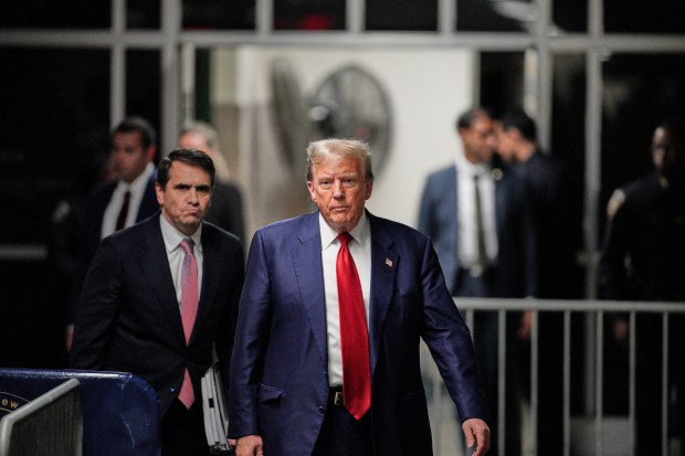 Former President Donald Trump outside the courtroom of his trial in a Manhattan criminal court, April 30, 2024, in New York. (Curtis Means/Daily Mail)