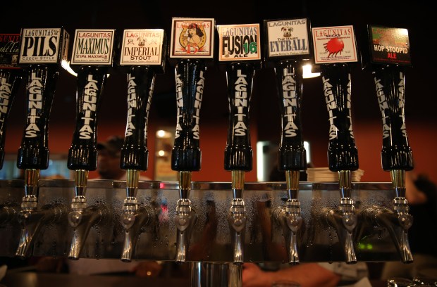 A variety of beers are shown inside the Lagunitas Tap room on June 17, 2014. (Abel Uribe/Chicago Tribune)