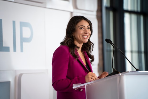 State Rep. Margaret Croke, D-Chicago, speaks at an event on Aug. 24, 2021. (E. Jason Wambsgans/Chicago Tribune)