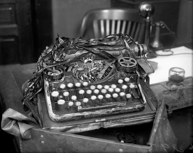 Nathan Leopold's Underwood typewriter was found in the Jackson Park Lagoon on June 7, 1924, and clinched the case against Richard Loeb and Nathan Leopold for the killing of Robert "Bobby" Franks, 14, on May 21, 1924. (Chicago Tribune historical photo)