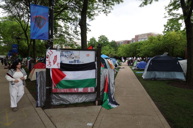 The pro-Palestinian encampment at DePaul University in Chicago is seen on May 10, 2024. (Terrence Antonio James/Chicago Tribune)