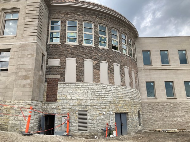 The brick and stone on the back of the Waukegan History Museum at the Carnegie are restored to their original look. (Steve Sadin/Lake County News-Sun)