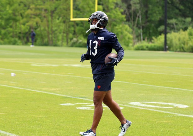 Chicago Bears wide receiver Keenan Allen (13) during minicamp at Halas Hall on June 4, 2024, in Lake Forest. (Stacey Wescott/Chicago Tribune)