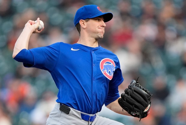 Cubs' Kyle Hendricks pitches against the Giants in the first inning at Oracle Park on June 25, 2024, in San Francisco. (Thearon W. Henderson/Getty Images)