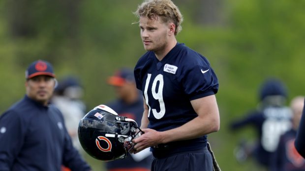 Bears punter Tory Taylor during rookie minicamp at Halas Hall on May 10, 2024, in Lake Forest. (Stacey Wescott/Chicago Tribune)