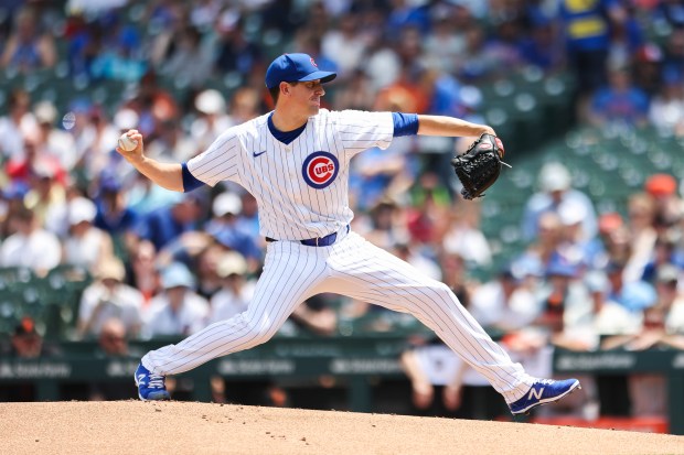 Chicago Cubs pitcher Kyle Hendricks delivers during the first inning against the San Francisco Giants at Wrigley Field on June 19, 2024. (Eileen T. Meslar/Chicago Tribune)