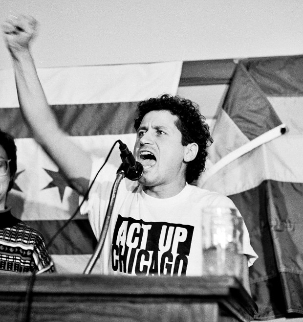 Chicago AIDS activist Danny Sotomayor speaks at one of the many rallies he led here. (Lisa Howe-Ebright)
