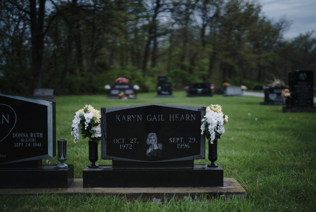 Karyn Hearn Slover's grave is in Mt. Zion Township Cemetery, April 23, 2024. The Illinois Innocence Project filed a petition to overturn the 2002 murder conviction of the Slover family mom, dad and son each found guilty in the slaying of Karyn, the son's ex-wife, in Decatur in 1996. (E. Jason Wambsgans/Chicago Tribune)