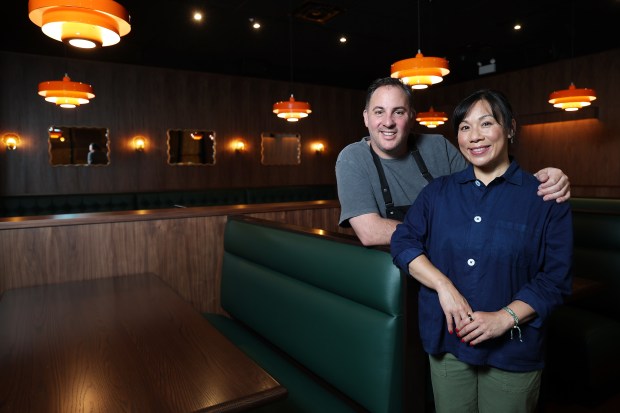 Chef/owners Doug Psaltis and Hsing Chen are photographed in their restaurant Mano a Mano, 2534 N. Milwaukee Ave. in Chicago, June 20, 2024. (Terrence Antonio James/Chicago Tribune)