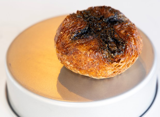 Sweet Rabbit Bakery's buckwheat kouign-amann, buckwheat croissant dough filled with black sesame. (Stacey Wescott/Chicago Tribune)