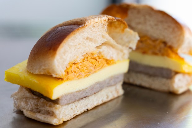 Sweet Rabbit Bakery's breakfast sandwich. (Stacey Wescott/Chicago Tribune)