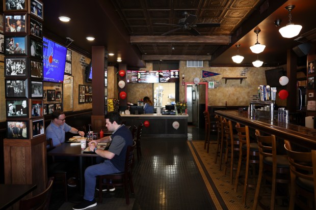 Customers eat food at the newly opened Billy Goat Tavern in Wrigleyville on June 6, 2024. (Eileen T. Meslar/Chicago Tribune)