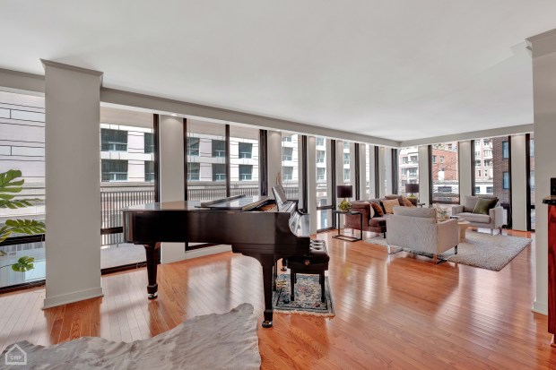 The two-bedroom, 1,550-square-foot Streeterville condominium that jazz great Ramsey Lewis owned until his death at age 87 in 2022 was listed in May and now is available for $489,900. (Chicago Home Photos)