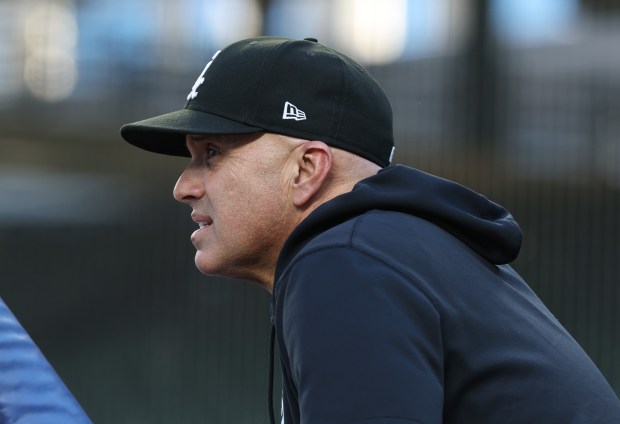 White Sox manager Pedro Grifol watches batting practice before a game against the Cubs on June 5, 2024, at Wrigley Field. (John J. Kim/Chicago Tribune)