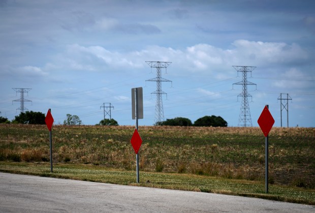 The disputed truck entrance onto McLindon Road in Minooka that CN wants to use for a quarter of the trucks from its 900-acre intermodal and warehouse complex. (E. Jason Wambsgans/Chicago Tribune)