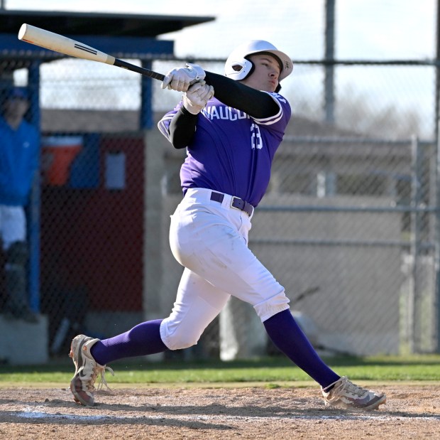 Wauconda's Danny Newman takes a big swing during their boys baseball game against Lakes at Lakes High School in Lake Villa, Friday, April 19, 2024. (Michael Schmidt/for the Lake County News-Sun)