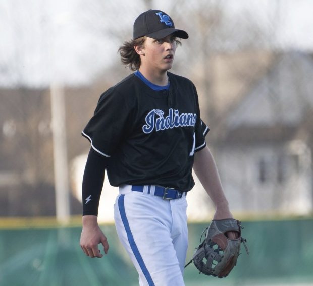 Lake Central's Griffin Tobias walks off the mound after recording the final out during a game at Valparaiso on Tuesday, April 11, 2023. Kyle Telechan / Post-Tribune