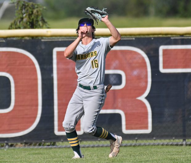 Waubonsie Valley's Ben Ford makes a putout in center field during the Class 4A Plainfield North Sectional championship game against Downers Grove North on Friday May 31, 2024, in Plainfield.(Jon Cunningham/for The Naperville Sun)