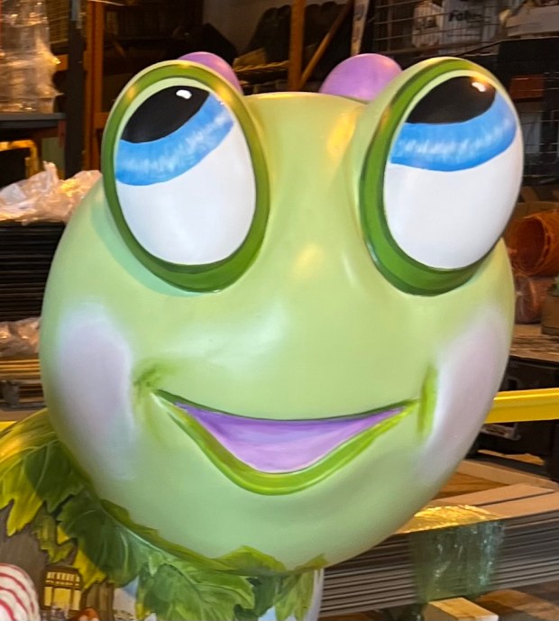 Close-up view of one of the painted faces of the bug sculptures lining the streets of downtown Naperville as part of the annual summer art event. Artists are employed to hand-decorate the molds in whatever style they choose, which is part of the fun for viewers on the hunt for them. (Downtown Naperville)