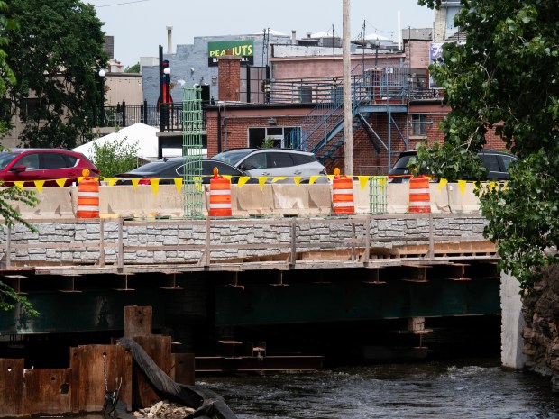 Construction to replace Washington Street Bridge in downtown Naperville pictured on Tuesday, June, 2024. (Tess Kenny/Naperville Sun)