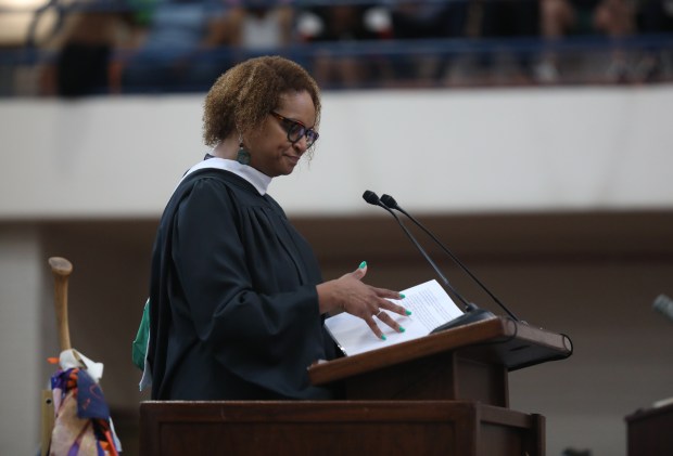 Lynda J. Parker, Oak Park River Forest High School principal, speaks during the Class of 2024 graduation at Oak Park River Forest High School in Oak Park on Sunday, May 26, 2024. (Trent Sprague/for the Pioneer Press)