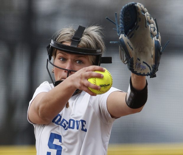 Boone Grove's starting pitcher Natalee Meinert throws against Illiana Christian during a softball game on Wednesday, April 10, 2024. (John Smierciak/for the Post Tribune)