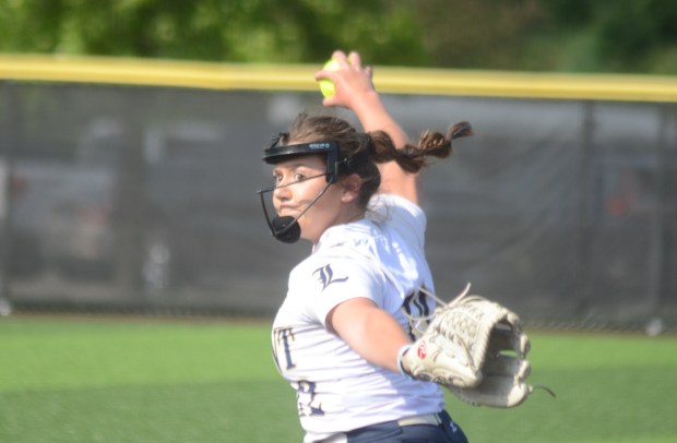 Lemont's Rhea Mardjetko throws a pitch against Pontiac during a Class 3A East Peoria Supersectional at the EastSide Centre on Monday, June 3, 2024. (Jeff Vorva / Daily Southtown)