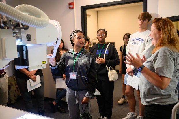 Students from area high schools learn about radiologic technology during a recent Health Careers Bootcamp at Moraine Valley Community College. (Glenn Carpenter)