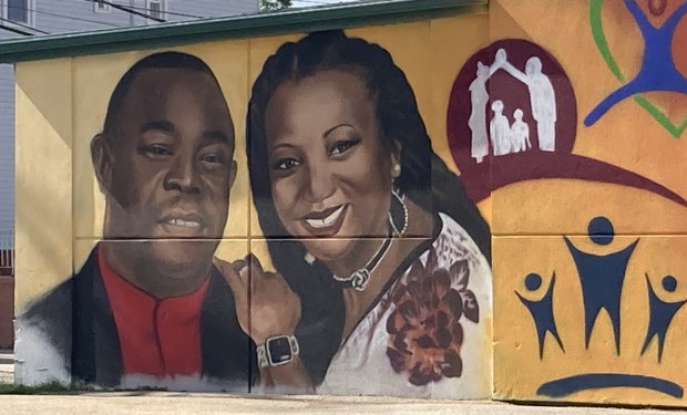 Part of the mural is devoted to the founders of Jesus Name Apostolic Church, Bishop John I Caples and Celeste Caples. (Steve Sadin/For the Lake County News-Sun)